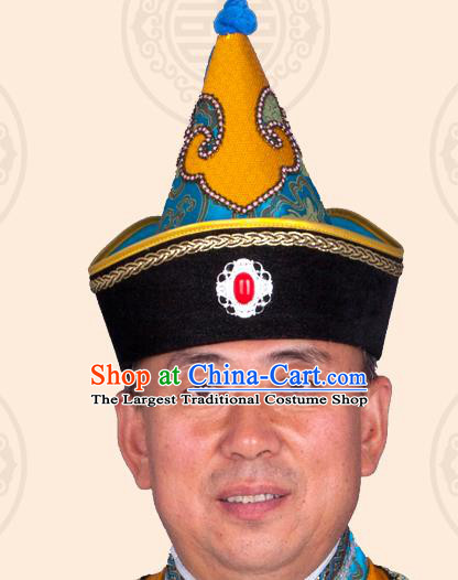 China Mongolian Nationality Performance Headdress Mongol Nationality Royal Highness Headwear Handmade Folk Dance Hat