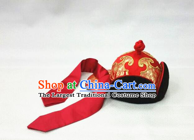China Mongolian Nationality Wedding Headdress Mongol Nationality Royal Highness Headwear Handmade Folk Dance Red Hat