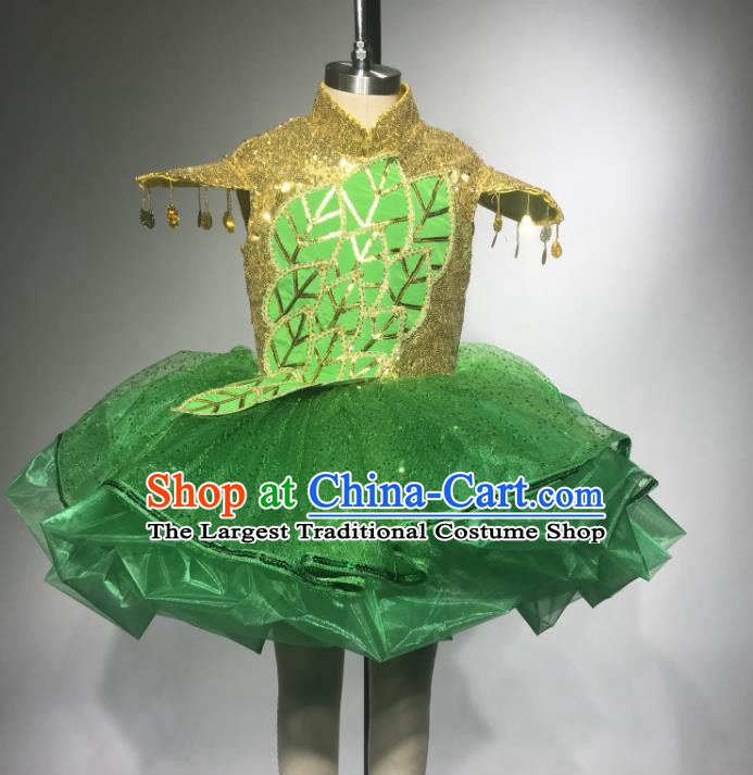 Professional Girl Dancewear Modern Dance Garment Costume Tutu Dance Green Veil Dress Children Dance Competition Clothing
