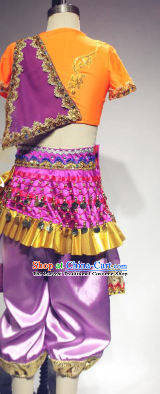 Professional Indian Dance Purple Outfits Children Dance Competition Clothing Girl Dancewear Belly Dance Garment Costumes