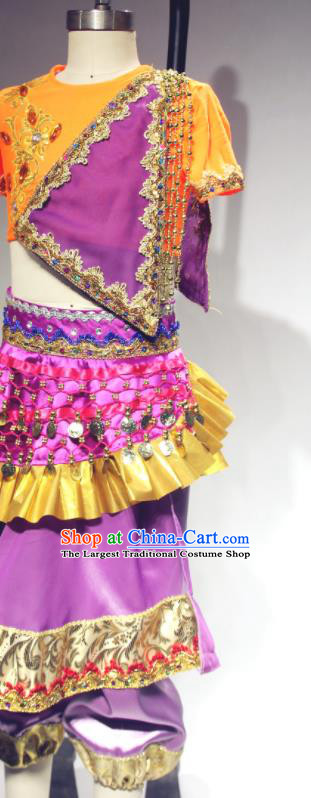 Professional Indian Dance Purple Outfits Children Dance Competition Clothing Girl Dancewear Belly Dance Garment Costumes