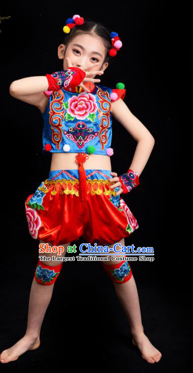 China Folk Dance Garment Costumes Drum Dance Dress Children Yangko Dance Outfits Girl Performance Clothing