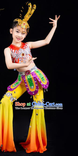 China Classical Dance Garment Costumes Children Flying Apsaras Dance Dress Drum Dance Outfits Girl Performance Clothing