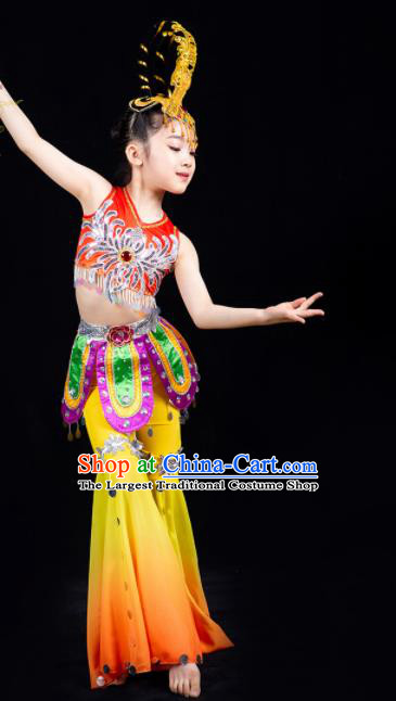 China Classical Dance Garment Costumes Children Flying Apsaras Dance Dress Drum Dance Outfits Girl Performance Clothing
