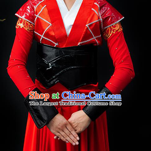 China Girl Kung Fu Performance Clothing Folk Dance Garment Costumes Drum Dance Red Dress Children Swords Dance Outfits