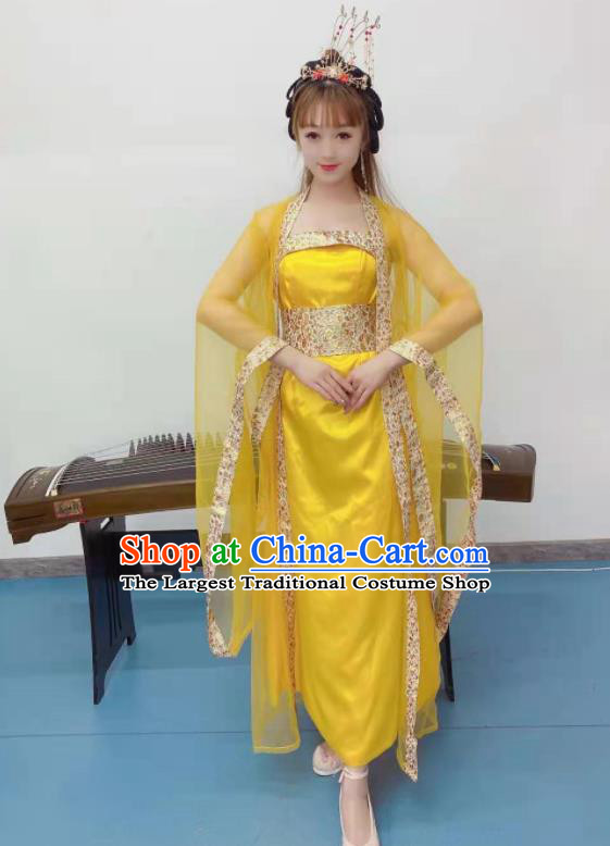 Chinese Stage Performance Garment Costumes Tang Dynasty Imperial Consort Hanfu Dress Classical Dance Clothing Ancient Fairy Dance Yellow Outfits