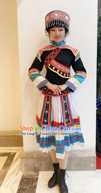 Chinese Traditional Lahu Nationality Woman Dress Outfits Guangxi Minority Garment Costumes Ethnic Folk Dance Clothing