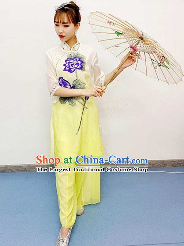 China Classical Dance Dress Stage Performance Yellow Outfits Umbrella Dance Costumes Women Group Dance Clothing