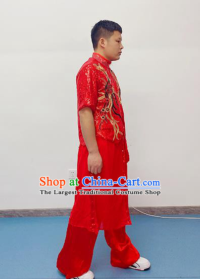Chinese Dragon Dance Red Outfits Male Stage Performance Garments New Year Folk Dance Costume Drum Dance Clothing