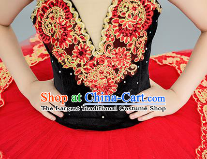 Professional Ballet Dance Garment Costume Tu Tu Dance Red Veil Dress Children Dance Competition Clothing Girl Dancewear