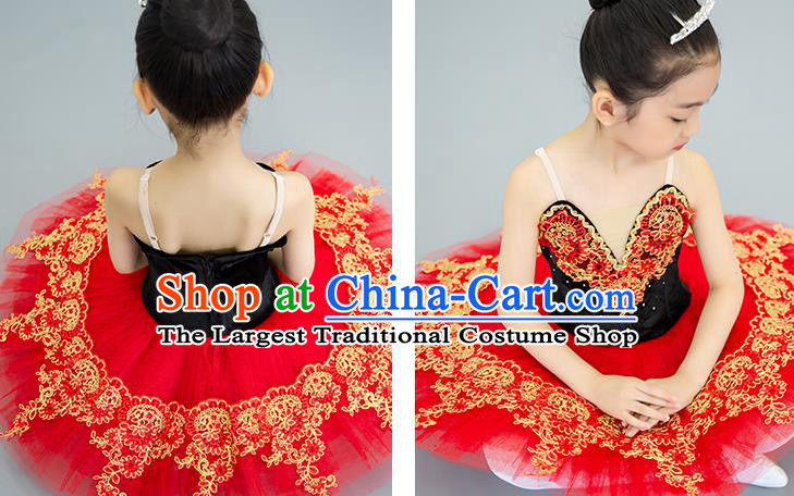 Professional Ballet Dance Garment Costume Tu Tu Dance Red Veil Dress Children Dance Competition Clothing Girl Dancewear