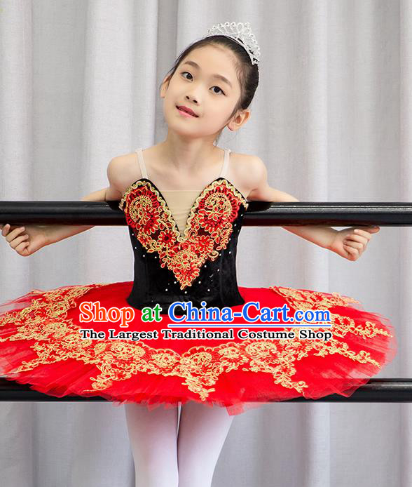 Professional Ballet Dance Garment Costume Tu Tu Dance Red Veil Dress Children Dance Competition Clothing Girl Dancewear