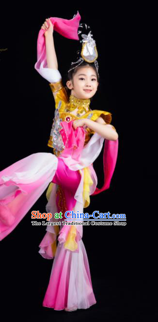 China Classical Dance Garment Costumes Fairy Dance Dress Children Flying Apsaras Pink Outfits Girl Performance Clothing