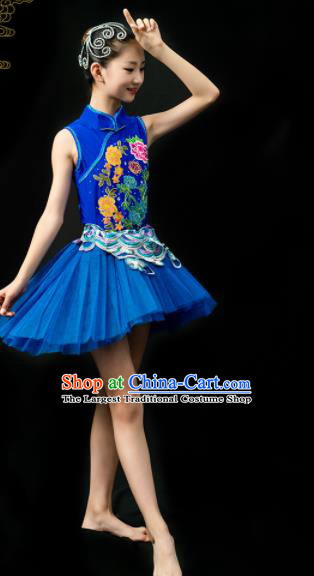 Professional Ballet Dance Garment Costume Tu Tu Dance Royalblue Veil Dress Children Modern Dance Clothing Girl Dancewear