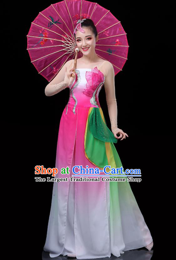 China Umbrella Dance Garment Costumes Lotus Dance Pink Outfits Woman Group Dancewear Classical Dance Clothing