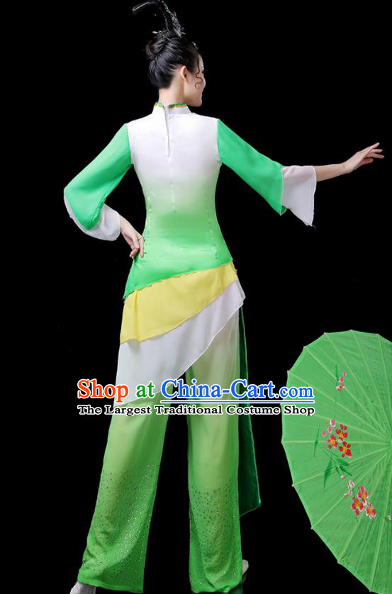 Chinese Yangko Dance Green Outfits Folk Dance Costumes Traditional Lotus Dance Apparels Women Group Performance Clothing