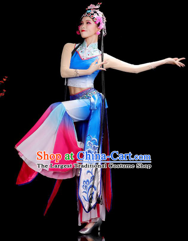 China Classical Dance Garment Costumes Umbrella Dance Dress Opera Dance Blue Outfits Woman Performance Clothing