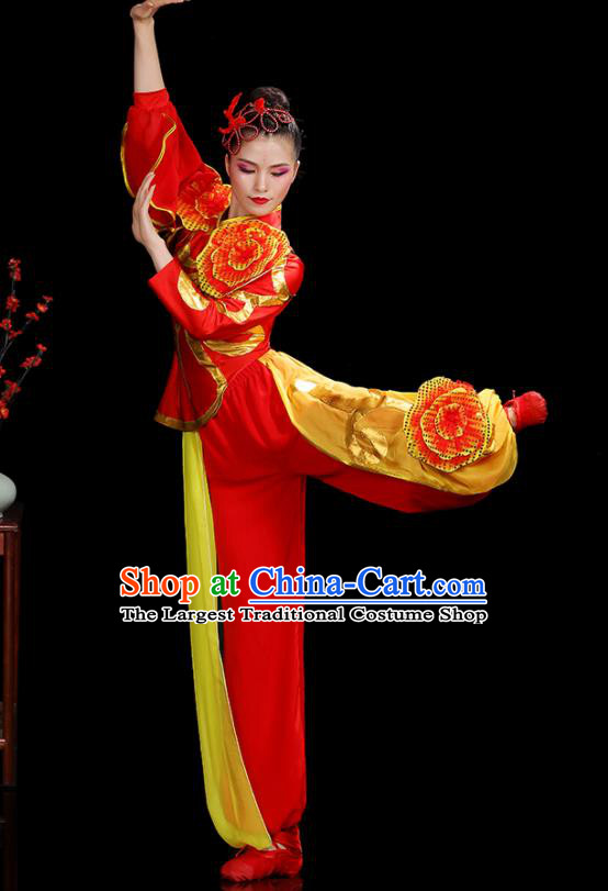 Chinese Yangko Performance Apparels Folk Dance Clothing Traditional Dragon Dance Red Outfits New Year Drum Dance Costumes