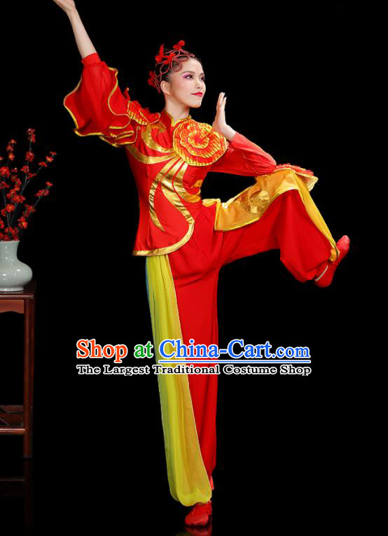 Chinese Yangko Performance Apparels Folk Dance Clothing Traditional Dragon Dance Red Outfits New Year Drum Dance Costumes