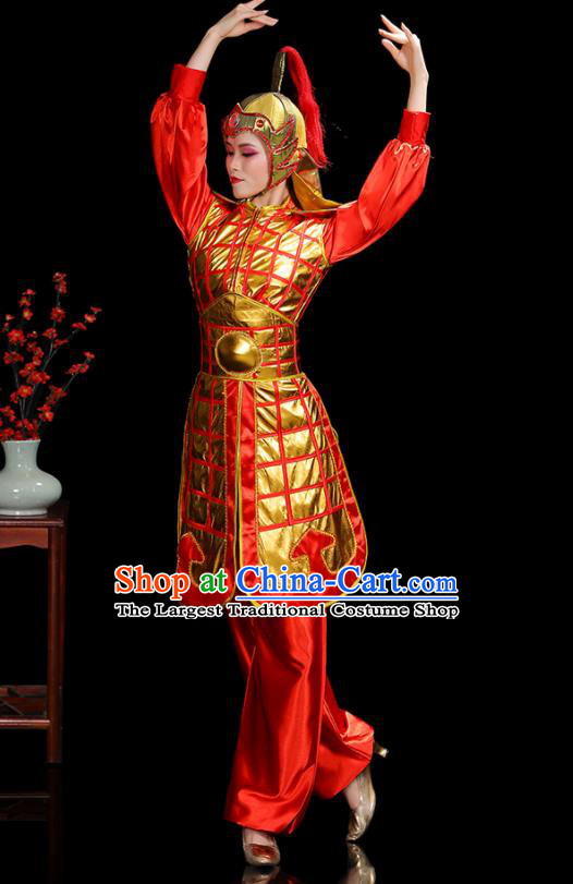 China Woman Performance Clothing Classical Dance Garment Costumes General Dance Dress Water Drum Dance Red Outfits