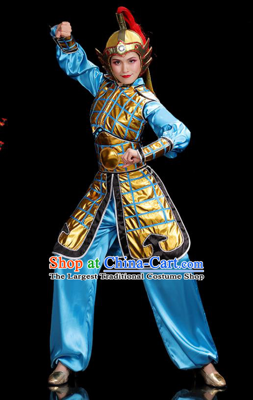 China Water Drum Dance Blue Outfits Woman Performance Clothing Classical Dance Garment Costumes General Dance Dress
