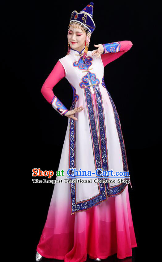 Chinese Ethnic Female Dance Costumes Mongol Nationality Stage Performance Pink Dress Outfits Mongolian Minority Dance Clothing