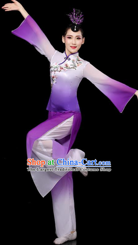 Chinese Traditional Fan Dance Purple Outfits New Year Drum Dance Costumes Yangko Performance Apparels Folk Dance Clothing