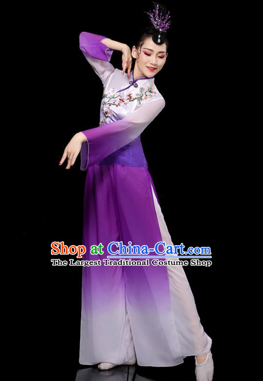 Chinese Traditional Fan Dance Purple Outfits New Year Drum Dance Costumes Yangko Performance Apparels Folk Dance Clothing