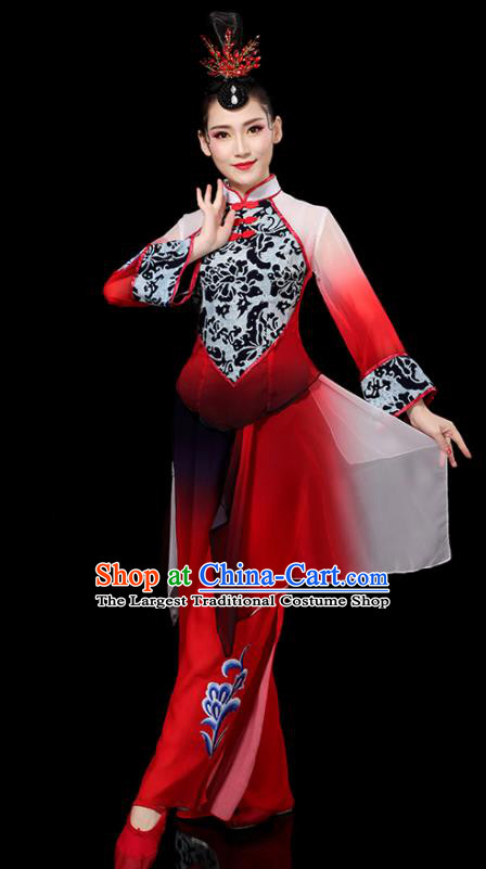 Chinese Yangko Performance Apparels Folk Dance Clothing Traditional Fan Dance Red Outfits Female Group Dance Costumes