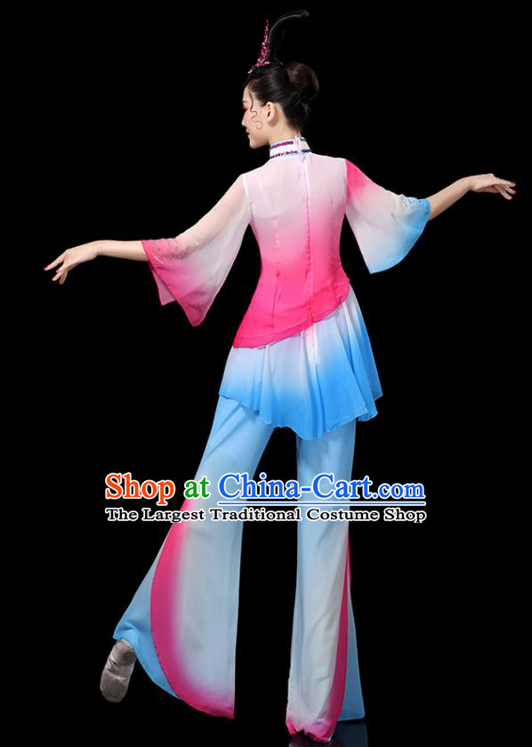 Chinese Traditional Fan Dance Pink Outfits Female Group Dance Costumes Yangko Performance Apparels Folk Dance Clothing