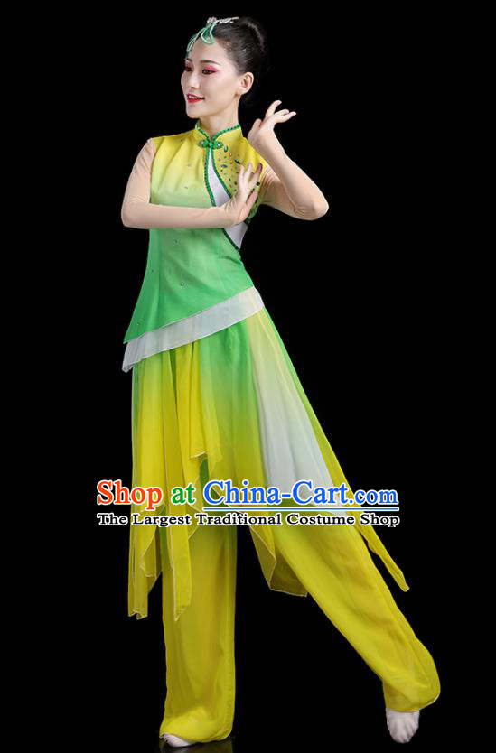 Chinese Female Drum Dance Costumes Yangko Performance Apparels Folk Dance Clothing Traditional Fan Dance Green Outfits