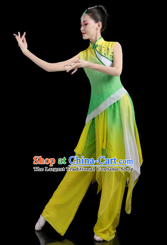 Chinese Female Drum Dance Costumes Yangko Performance Apparels Folk Dance Clothing Traditional Fan Dance Green Outfits