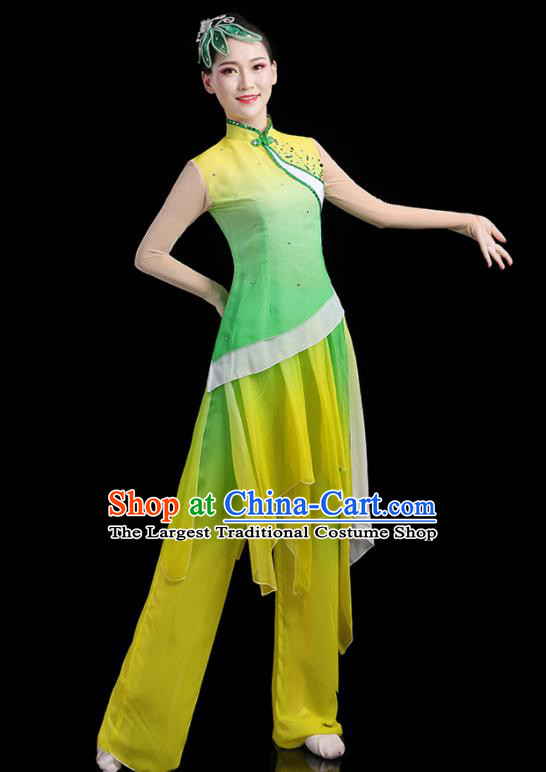 Chinese Female Drum Dance Costumes Yangko Performance Apparels Folk Dance Clothing Traditional Fan Dance Green Outfits