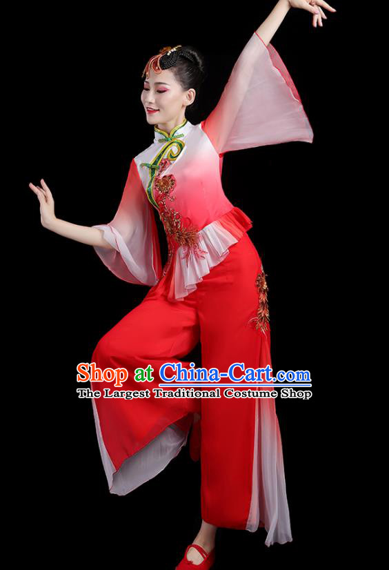 Chinese Square Folk Dance Clothing Traditional Fan Dance Red Outfits Female Group Dance Costumes Yangko Performance Apparels