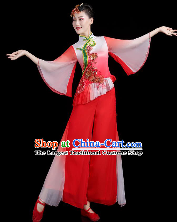Chinese Square Folk Dance Clothing Traditional Fan Dance Red Outfits Female Group Dance Costumes Yangko Performance Apparels