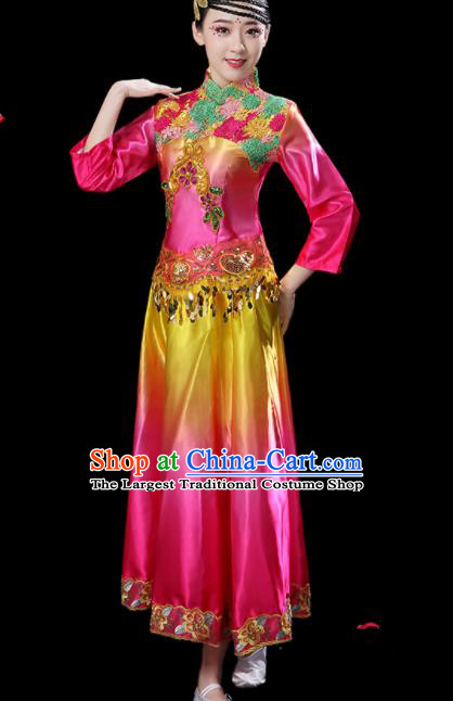 China Umbrella Dance Garment Costumes Yangge Dance Pink Dress Outfits Woman Dancewear Classical Dance Clothing