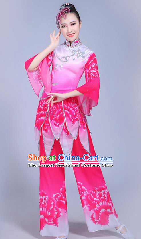 Chinese Yangko Performance Apparels Women Group Square Dance Clothing Traditional Fan Dance Pink Outfits Yangge Dance Costumes