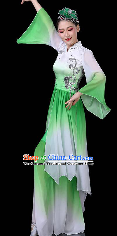 China Lotus Dance Green Outfits Woman Dancewear Classical Dance Clothing Umbrella Dance Garment Costumes Fan Dance Dress