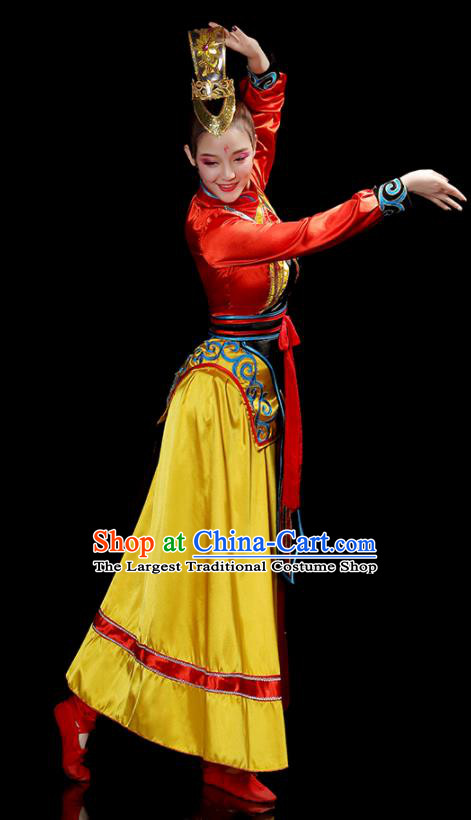 Chinese Traditional Fan Dance Red Outfits Folk Dance Costumes Yangko Performance Apparels Women Group Drum Dance Clothing
