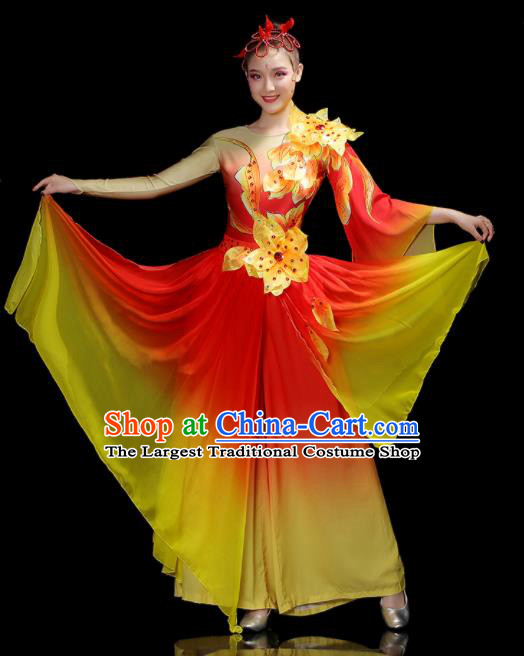 China Classical Dance Clothing Umbrella Dance Garment Costumes Fan Dance Red Dress Outfits Woman Dancewear