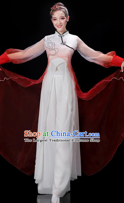 China Woman Dancewear Classical Dance Clothing Umbrella Dance Garment Costumes Group Fan Performance Red Outfits