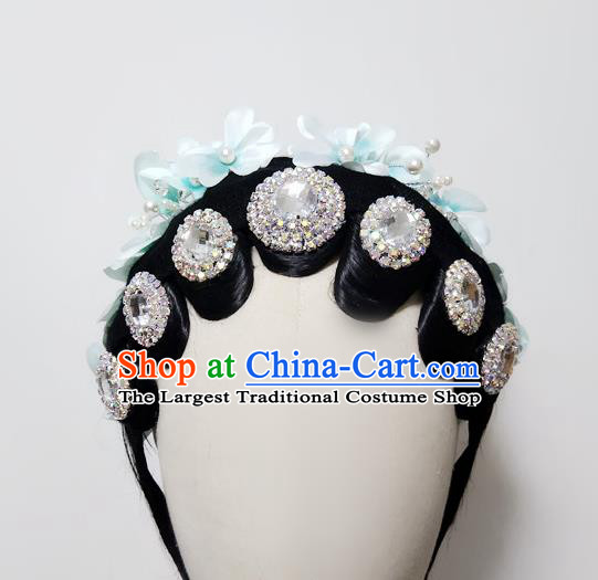 Chinese Stage Performance Hairpieces Traditional Opera Dance Wigs Chignon Classical Dance Hair Accessories Women Dance Headdress