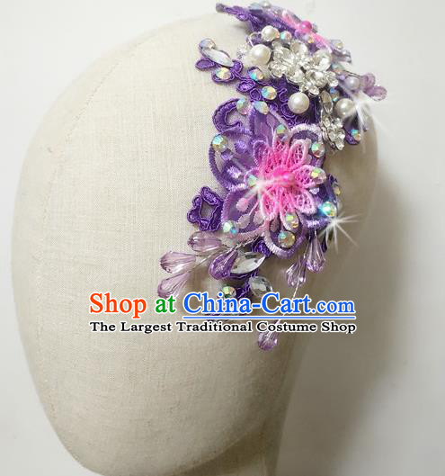 China Women Yangge Hairpin Folk Dance Purple Flowers Hair Stick Yangko Dance Hair Accessories Fan Dance Headpiece