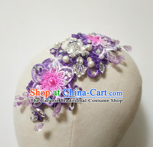 China Women Yangge Hairpin Folk Dance Purple Flowers Hair Stick Yangko Dance Hair Accessories Fan Dance Headpiece