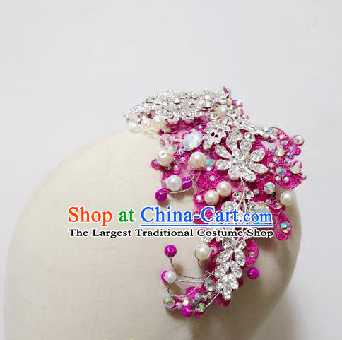 China Fan Dance Headpiece Women Yangge Hairpin Folk Dance Rosy Flowers Hair Comb Yangko Dance Hair Accessories