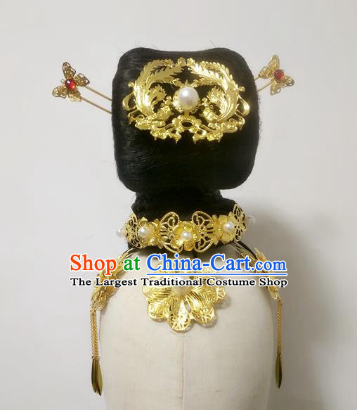 Chinese Classical Dance Hair Accessories Women Dance Headdress Stage Performance Hairpieces Traditional Tang Dynasty Court Dance Wigs Chignon