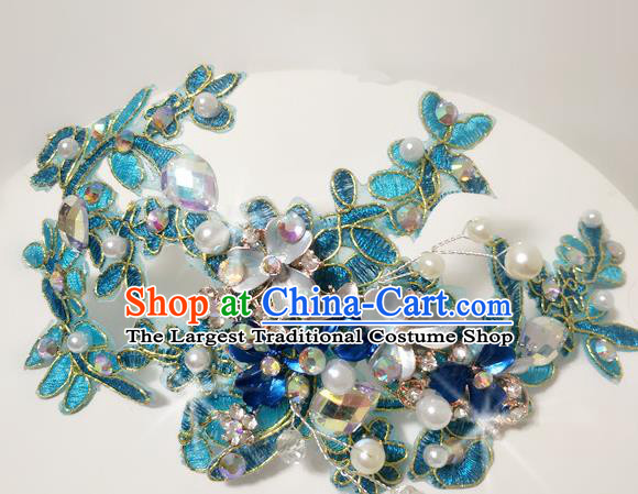 China Yangko Dance Hair Accessories Fan Dance Headpiece Women Yangge Hairpin Folk Dance Blue Flowers Hair Comb