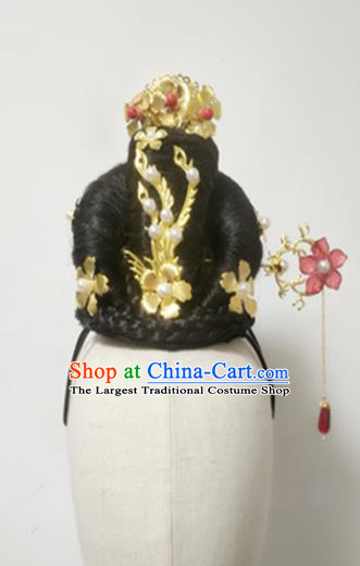 Chinese Beauty Dance Headdress Stage Performance Hairpieces Traditional Hanfu Dance Wigs Chignon Classical Dance Hair Accessories