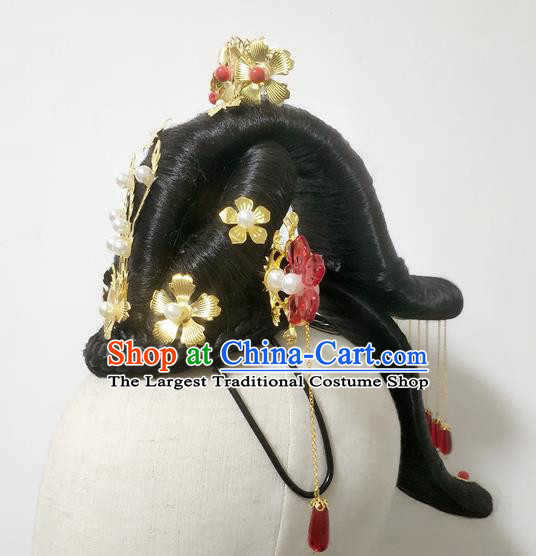 Chinese Beauty Dance Headdress Stage Performance Hairpieces Traditional Hanfu Dance Wigs Chignon Classical Dance Hair Accessories