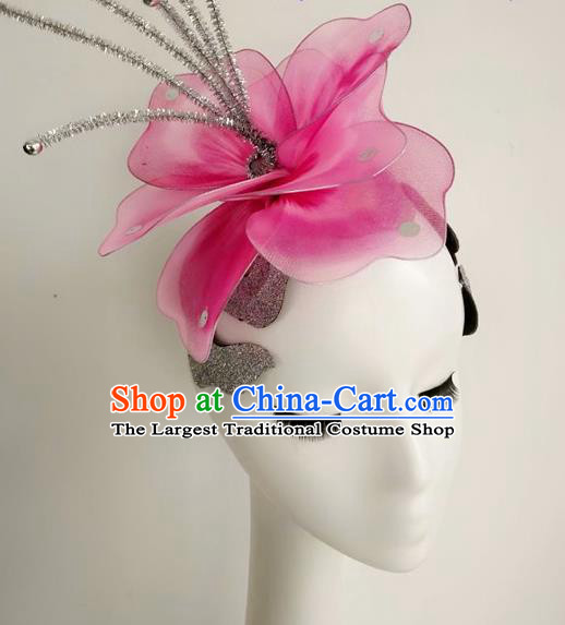 China Stage Performance Hair Accessories Modern Dance Headpiece Women Opening Dance Hair Crown Group Dance Pink Flower Hat